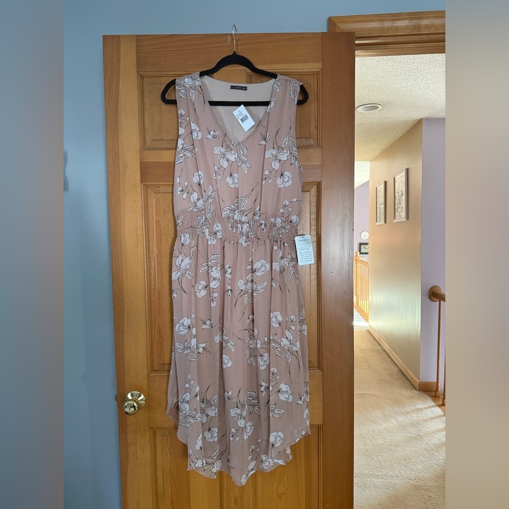 West Kei High-Low Maxi Dress, Pink & White,โ Size L, NWT
